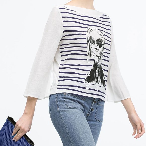 Zara White Doll & Text T-shirt Small - Picture 2 of 6